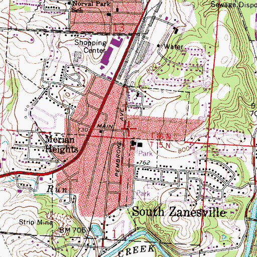 Topographic Map of South Zanesville Methodist Church, OH