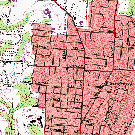 Topographic Map of Zanesville Seventh Day Adventist Church, OH