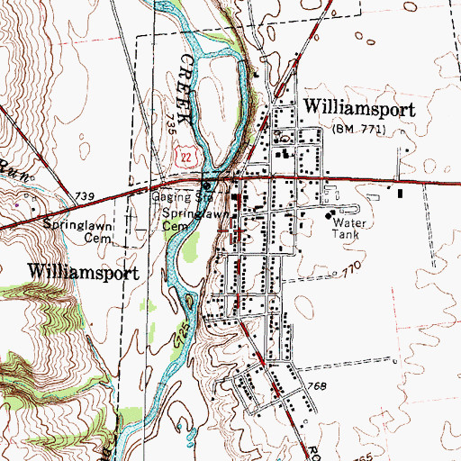 Topographic Map of Williamsport Church of Christ in Christian Union, OH
