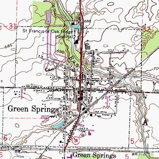 Topographic Map of Green Springs United Methodist Church, OH