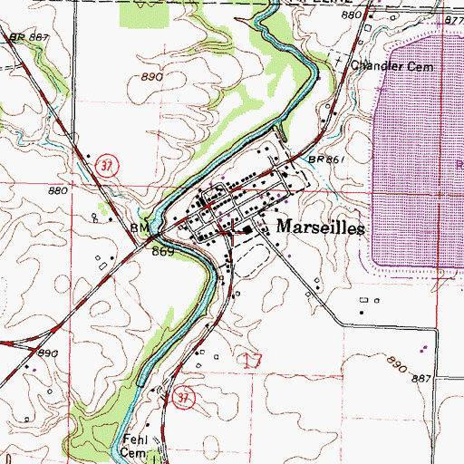 Topographic Map of Marseilles United Methodist Church, OH