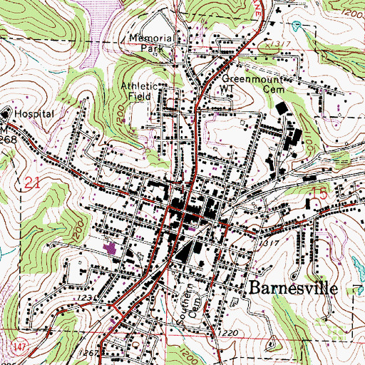 Topographic Map of First United Methodist Church of Barnesville, OH