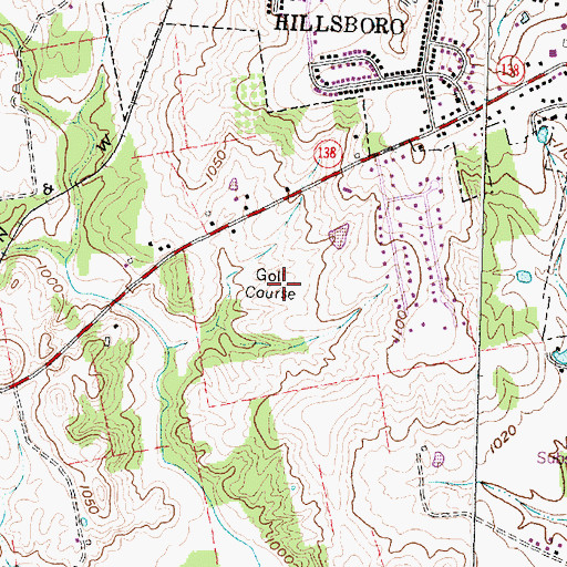 Topographic Map of Hillsboro Elks Country Club, OH