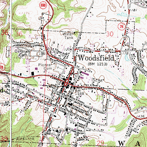 Topographic Map of United Methodist Church of Woodsfield, OH
