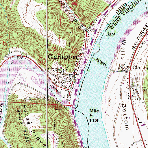 Topographic Map of Clarington United Methodist Church, OH