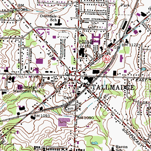 Topographic Map of Tallmadge Town Square Historic District, OH
