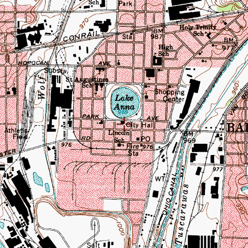 Topographic Map of Tuscarawas Avenue-Alexander Square Commerical Historic District, OH
