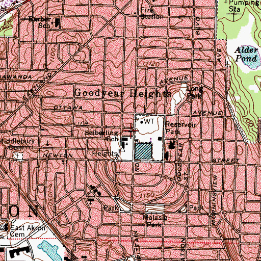 Topographic Map of Goodyear Heights Community Church, OH