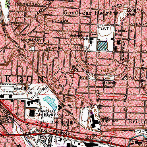 Topographic Map of Goodyear Heights Presbyterian Church, OH