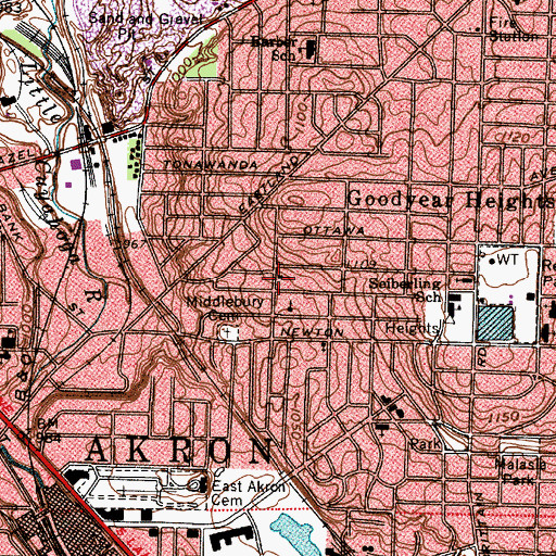 Topographic Map of Phillips Chapel Christian Methodist Episcopal Church, OH