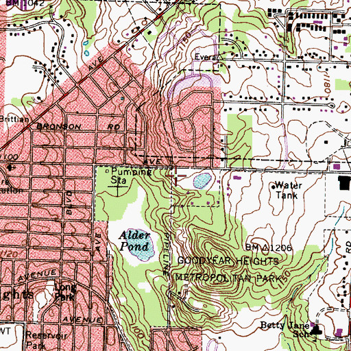 Topographic Map of Akron Freewill Baptist Church, OH