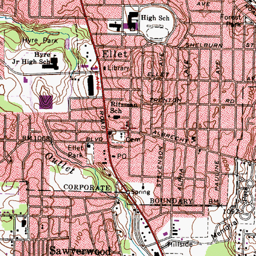 Topographic Map of Ellet Grace Brethren Church, OH