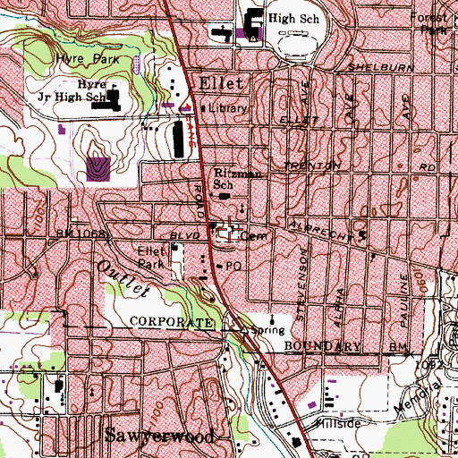 Topographic Map of North Springfield Cemetery, OH
