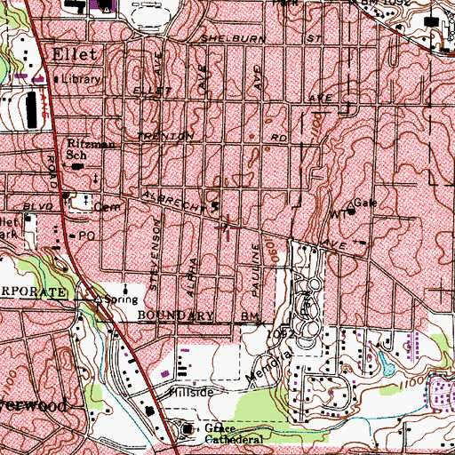 Topographic Map of Apostolic Temple of Akron, OH