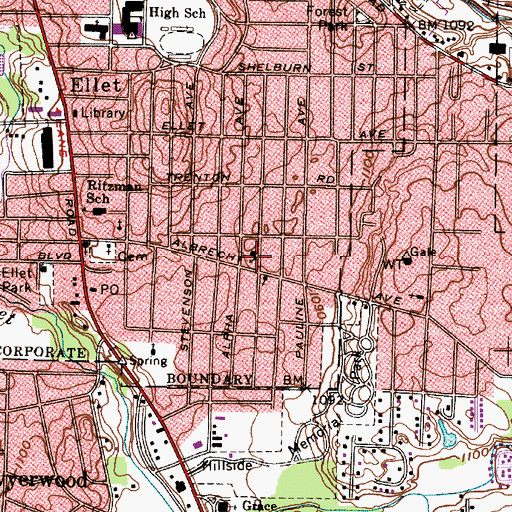 Topographic Map of Ellet Church of the Nazarene, OH