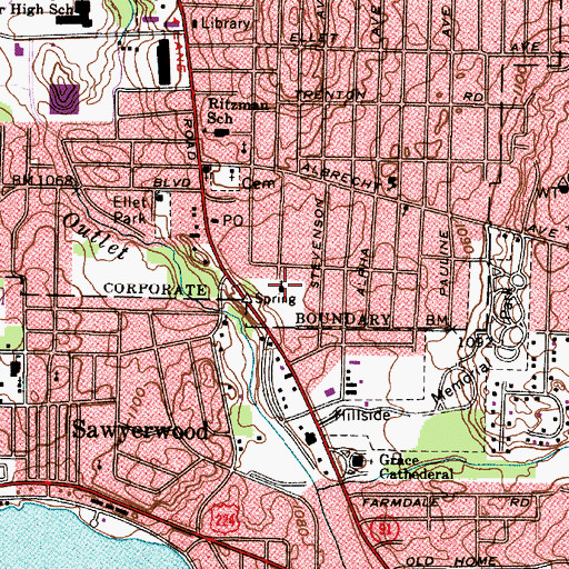Topographic Map of Ellet Community Church of God, OH
