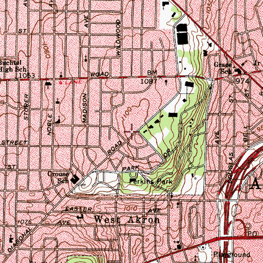 Topographic Map of Akron Alliance Fellowship Church, OH