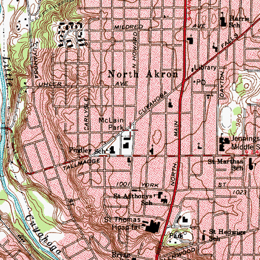 Topographic Map of Akron Baptist Church, OH