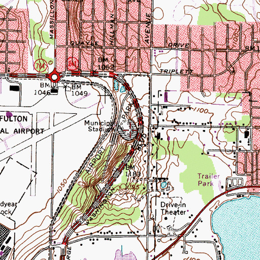 Topographic Map of Municipal Stadium, OH