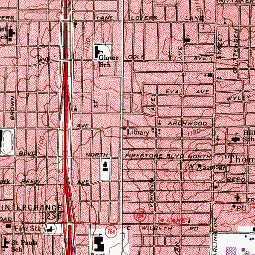 Topographic Map of Chamberlain Branch Library, OH