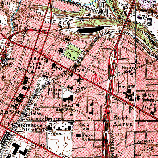 Topographic Map of First Congregational Church, OH