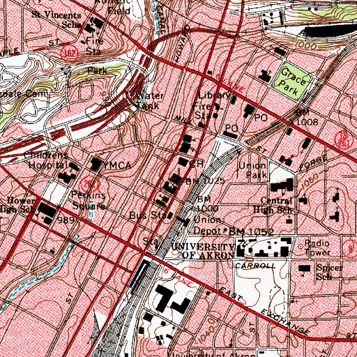 Topographic Map of Summit County Courthouse, OH