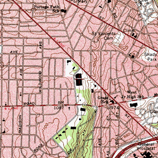 Topographic Map of Five Points Shopping Center, OH