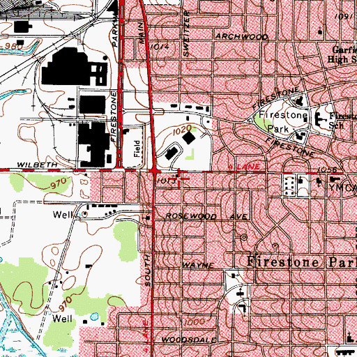 Topographic Map of Firestone Park Christian Church, OH