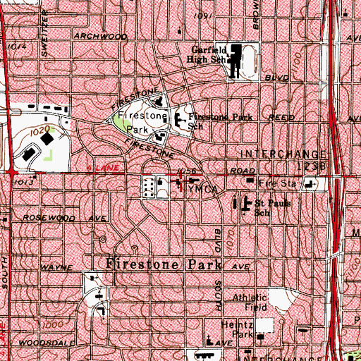 Topographic Map of Firestone Park Baptist Church, OH