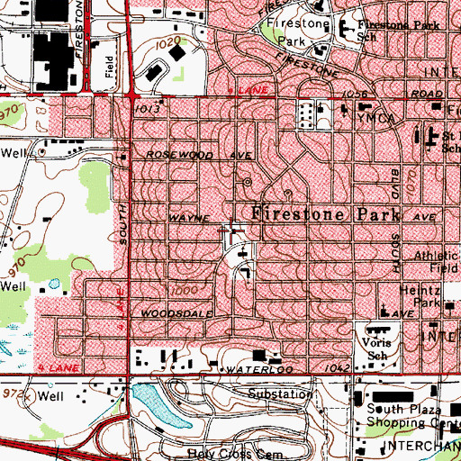 Topographic Map of Firestone Park Lutheran Church, OH