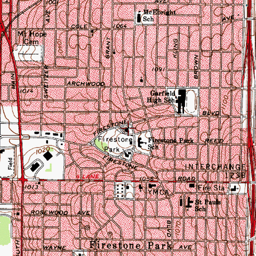 Topographic Map of Firestone Park United Methodist Church, OH