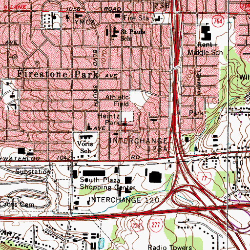 Topographic Map of Brown Street Church of Christ, OH
