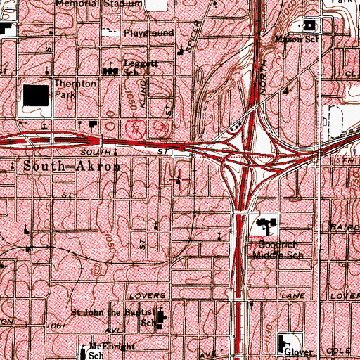 Topographic Map of Akron Bible Church, OH