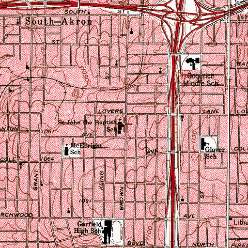 Topographic Map of Saint John the Baptist Roman Catholic Church, OH