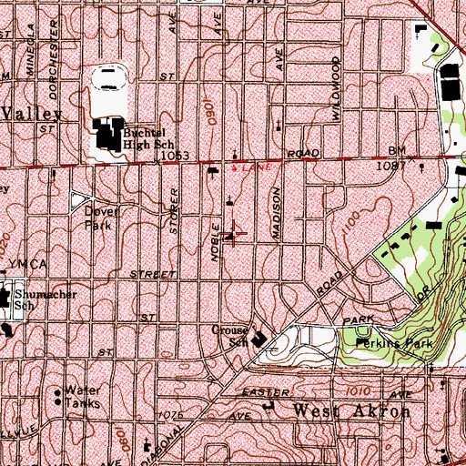 Topographic Map of Akron Apostolic Temple, OH
