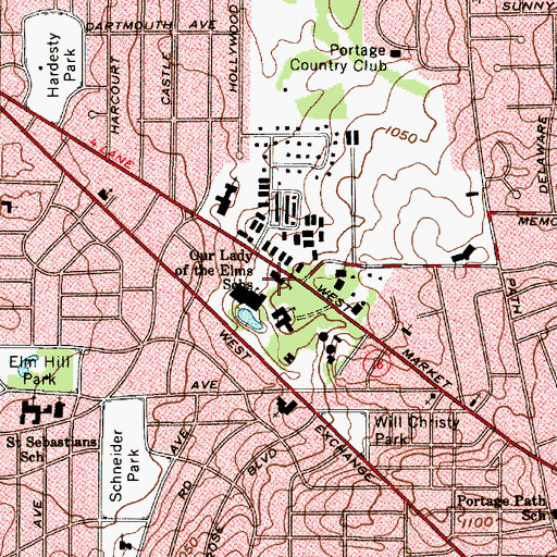 Topographic Map of Our Lady of the Elms Elementary School, OH