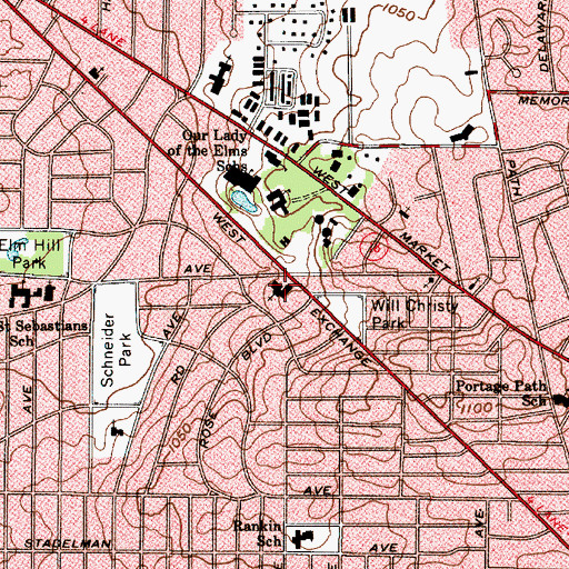 Topographic Map of Westminster Presbyterian Church, OH