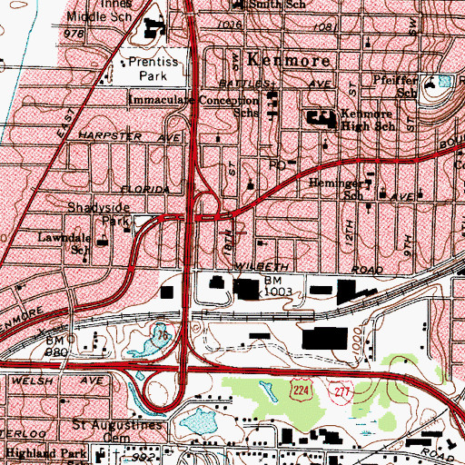 Topographic Map of First Baptist Church of Kenmore, OH