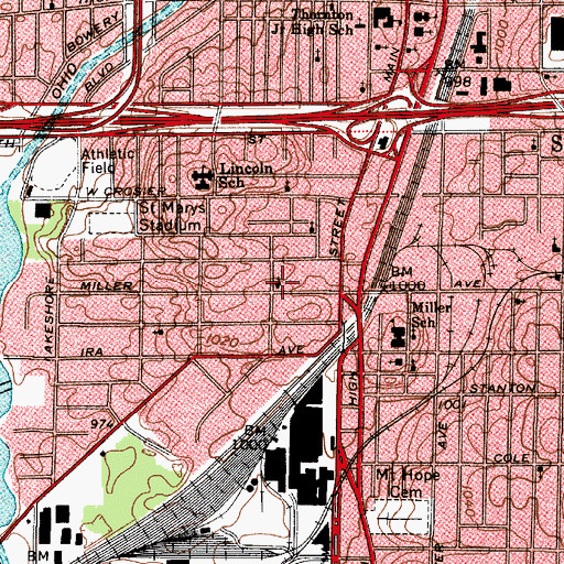 Topographic Map of Miller Avenue United Church of Christ, OH
