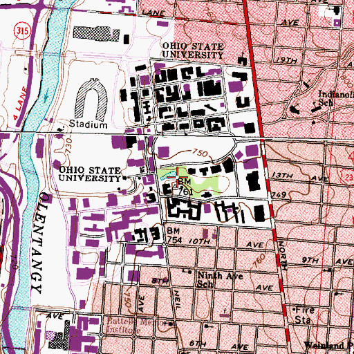 Topographic Map of Browning Amphitheatre, OH