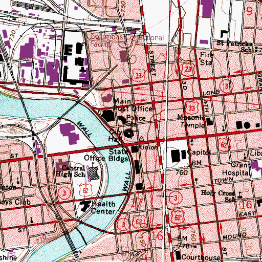 Topographic Map of Columbus City Hall, OH