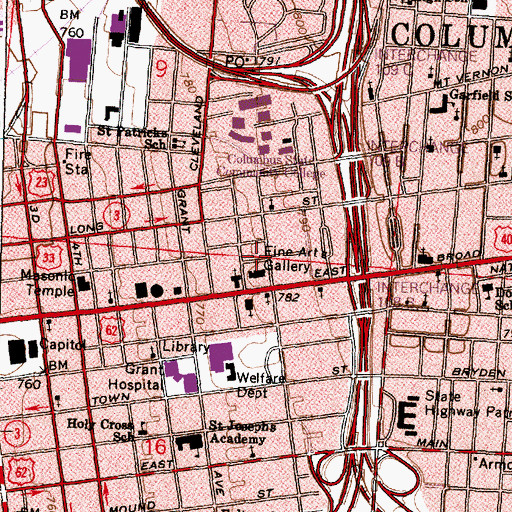 Topographic Map of Columbus College of Art and Design, OH