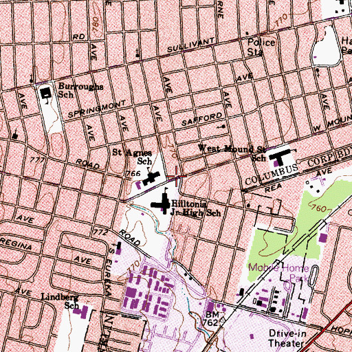 Topographic Map of Columbus Temple, OH