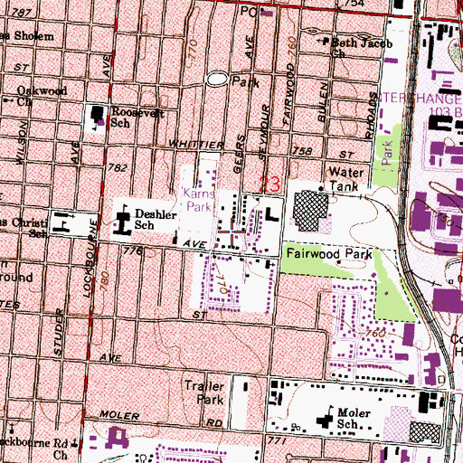 Topographic Map of Deshler Park, OH