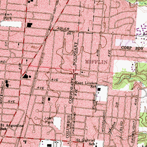 Topographic Map of East Linden United Methodist Church, OH