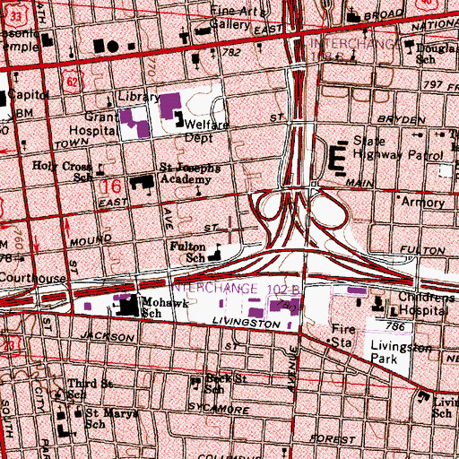 Topographic Map of East Mound Street Church of Christ, OH