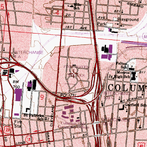 Topographic Map of Fort Hayes Arts and Academic High School, OH