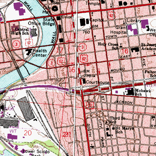 Topographic Map of Franklin County Hall of Justice, OH