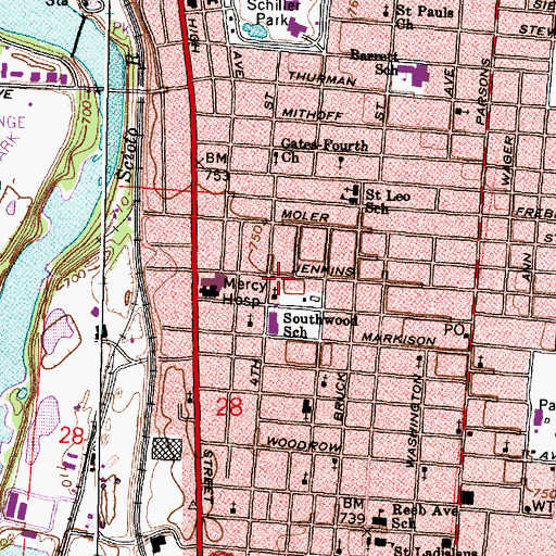Topographic Map of Free of True Worhip Church, OH