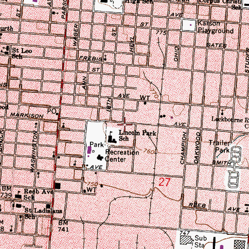 Topographic Map of Lincoln Park Community Baptist Church, OH